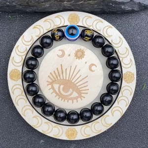 Evil Eye Black Mantra Bead Bracelet Lucky Charm Protection Amulet Anti Negativity Ward Off Bad Energy Good Luck Elastic Bracelet for Men Women Spiritual Healing Jewelry Gift