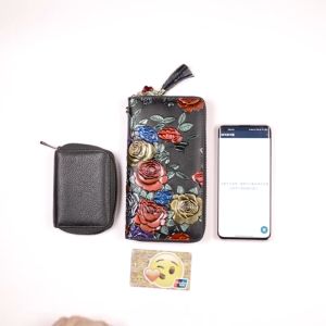 BANYANU Floral Printed Women Long Wallet Stylish Genuine Leather Zipper Purse for Lady Birthday Gifts