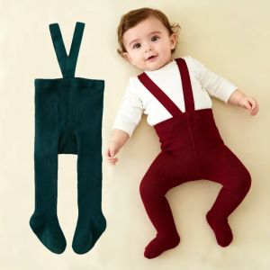Baby Christmas Tights For Boys Girls Suspender Pantyhose Winter Autumn New Tights With Shoulder Strap Knitted High Waist Legging