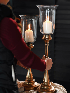 Rustic Iron Candle Stand Golden Glass Candle Holder
