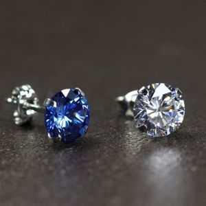 Sterling Silver Stud Earring for Men Single Trendy Personality Minimalist Elegant Womens Japanese and Korean Students Blue Diamond Super Shiny Easiest for Match Earrings