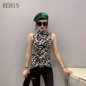 เครื่องคอสูงของผู้หญิง - REHIN เพื่อเสื้อยืดแขนกุดครึ่งคอสูง ยอดนิยมสีเทียม ราคาล่าสุด