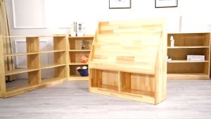 ชั้นวางไม้ยางพารา ชั้นวางหนังสือมีช่องเก็บ ชั้นวางหนังสือเด็ก ชั้นวางไม้ยางพารา การผลิต สีสมัย