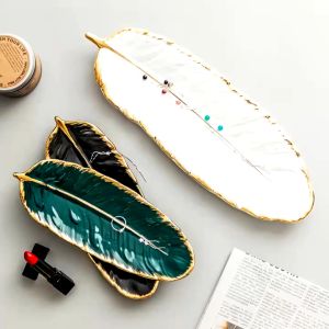 10-14inch Nordic Ins Style Exquisite Plate Ceramic Creative Feather Shape Homes Food Plate Jewelry Tray Dessert Plate