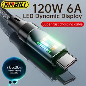 Cáp Sạc Nhanh NNBILI 120W Type-C Cáp Dữ Liệu Nylon USB-C 6A Có Đèn LED Cho Huawei Và Các Thiết Bị Khác