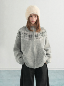 ARCG | Áo Cardigan Dày Hooded Họa Tiết Fair Isle Phong Cách Retro