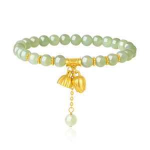 CTS S925 Silver Green Hetain Jade Beaded Bracelet Lotus and Pod White Chalcedony Beaded Bracelet  Women Jewelry Accessories Gifts CHOW TAI SENG 周大生 S1HC0451 S1HC0332