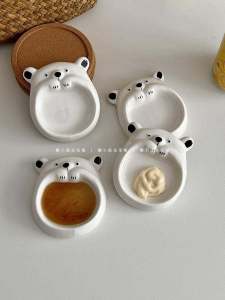 Creative Ceramic Bear Sauce Dish White Cute Little Bear Seasoning Plate High Aesthetic Value Home Use Japanese Style Dinnerware