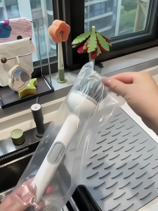 Rotating Pan Brush Liquid Dispenser Adjustable Kitchen Cleaning Tool Long Handle Hard Bristle Multi Purpose Scrubber