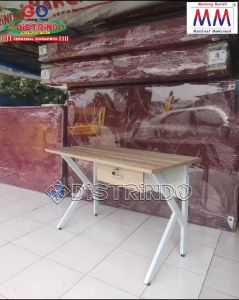 Distrindo - Meja Kerja Tulis Belajar Kaki Besi Daun Meja Kayu Tebal 25cm Finishing PVC Tahan Air
