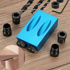 Woodworking Oblique Pocket Hole Locator Jig Kit 15 Degree Angle Drill Guide Set Hole Puncher DIY Carpentry Tools Drill Bits