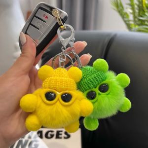 Mini Rex Rabbit Fluffy Key Chains Pom Pon Trinket Hanging Decoration Plush Animal Doll Bag Pendant Auto Keyring Lovely Presents