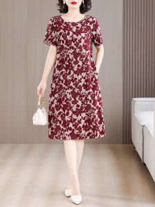 Váy Midi Cotton Lụa Họa Tiết Hoa Cho Nữ Dáng Chữ A Cạp Cao Tay Ngắn Mùa Hè Chất Liệu Cotton 28% Phong Cách Thanh Lịch