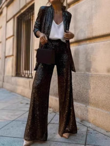 New Fashion Sequin Womens Two Peice Sets Elegant Long Sleeve Blazer Pants Suits Cardigan Temperament Slim Fit Womens Clothing