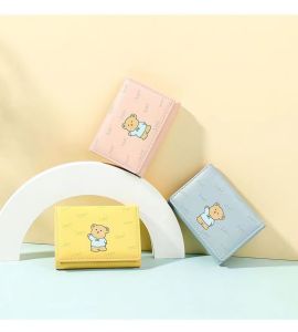 Z.L075 Dompet Wanita Dompet Lipat Beruang Kartun Lucu Dompet Wanita Kecil Mode Korea Baru Dompet Wanita Import Pendek D247
