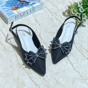 Sepatu Sandal Pesta Wanita Cinderella Hak Semi Tabung/Bulat  35 cm