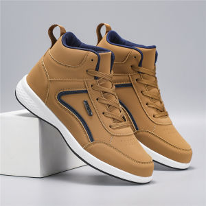 ORNGMALL รองเท้าผ้าใบลำลองหุ้มข้อสูงของผู้ชายแฟชั่นสตรีทย้อนยุคคลาสสิกสไตล์มินิมอลแบบลำลองรองเท้ากีฬาอเนกประสงค์ทุกฤดูลวดลายเรขาคณิตส่วนบน PU ซับในผ้าและพื้นรองเท้าหัวมนรองเท้า EVA