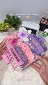 Pink Hair Accessories Set Collection: Long Square Wave Hair Clamp, Hawaiian Mini Flower Barrettes, and More