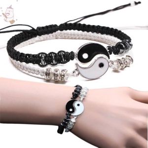 2 Pcs Tai Chi Couple Bracelet Hand-Woven Black And White Rope Bracelets For Best Friend Jewelry