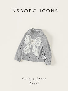 Girls Long Sleeve T-Shirt Childrens Base Shirt Spring Autumn Butterfly Knot Sweet Style Standard Fit Cotton Polyester Blend