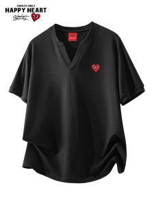 CHARLES JANGS HAPPY HEART | Peach Heart V-Neck Loose Casual T-Shirt