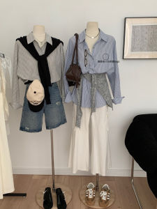 เสื้อเชิ้ตลายทางลำลอง Ree สำหรับผู้หญิง ชุดสองชิ้น แขนยาว ปกโปโล ทรงหลวม ฤดูใบไม้ร่วง 2025 ฤดูใบไม้ผลิ