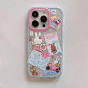 Cute Cartoon Two-in-One Miffy Rabbit Activity Label Collection Phone Case for iPhone 14 15 Pro Max Soft and Durable Case for iPhone 16 Pro MaxFun Phone Casing for girls and boys
