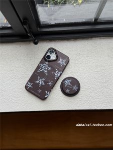 เคสโทรศัพท์มือถือแบบมีขาตั้งดูดซับแม่เหล็กลายเสือดาวและดาวสำหรับ Apple 16 15 pro Max 14 13 แบบครอบเต็ม ป้องกันการตกหล่น ดีไซน์น่ารัก