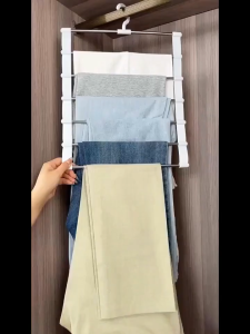 Seven layer multifunctional stainless steel cloud ladder pants rack and foldable seamless pants hanging wardrobe storage artifact