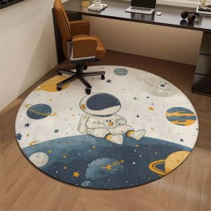 VIKAMA Astronaut Rug Round Space Theme Carpet Soft Non-Slip Bedroom Rug Kids Room Decor Living Room Floor Mat Home Decor