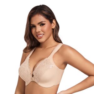 Plus Size Bra for Women Front Closure Push-Up M-6XL/CDE Cup Lace Underwire Adjustable Plus Size Tank Top Womens Underwear