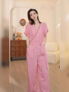 DANTING | Elegant High-Waisted Pink Jumpsuit