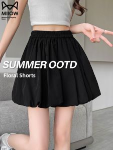 MiiOW | Black Ice Silk Lantern Short Pants Womens Summer Thin A-Line Skirt Loose Casual Bouffant Half-length Fluffy Skirt High Waist