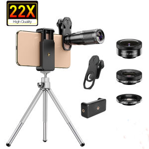 apexel | APEXEL Mini 22X Telescope Zoom Lens HD 4in1 Macro Wide Fisheye Lens Telephoto Lens Phone Camera Lens Kit for iPhone17Pro Samsung