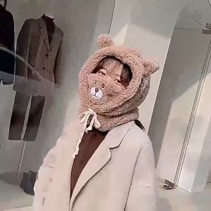 หมวกกันหนาว เแฟชั่นสไตล์เกาหลี รูปตัวการ์ตูนหัวหมี ขนน่วม ปรับขนาดได้
