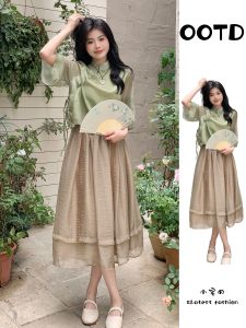 ชุดกี่เพ้าฤดูร้อน ชุดชาจีน ชุดยาว แขนยาว กระโปรงทรงเอ ชุดสองชิ้น ชุดเด็กผู้หญิง ชุดกี่เพ้าไซส์ใหญ่ ชุดกี่เพ้าสไตล์จีน