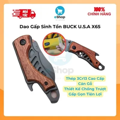 Dao Gấp Gọn Sinh Tồn Buck U.S.A Cán Gỗ Thép 3Cr13 - Thích Hợp Camping Phượt Dã Ngoại...
