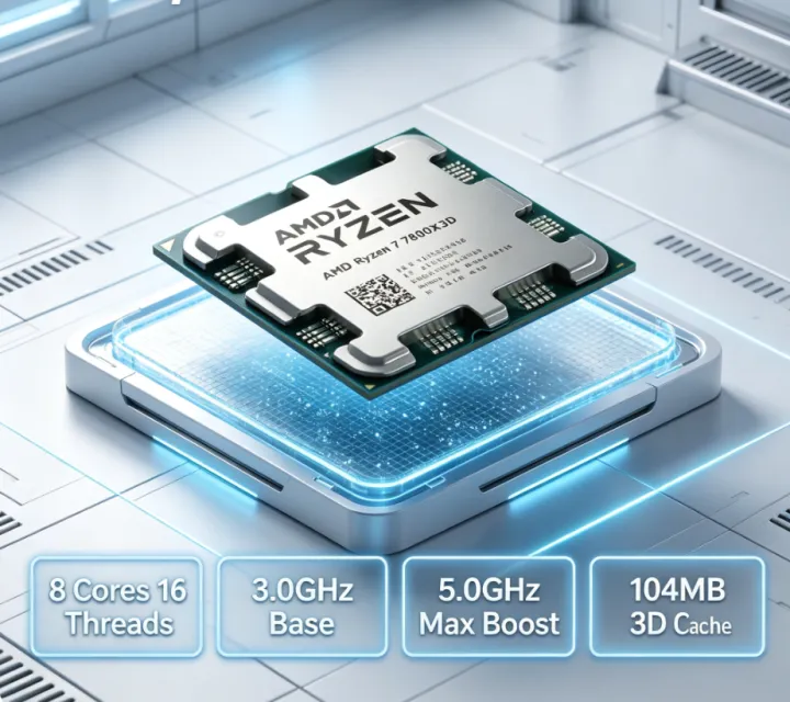 AMD | AMD 8 Core 16 Thread Ryzen 7 7800X3D R7 7800X3D 5nm 96MB L3 Cache 3D VCache AM5 DDR5 Desktop Gaming CPU No Cooler