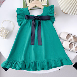 Bear Leader Sweet Girls Summer Dresses Flying Sleeves Solid Color Clothes Kids Princess Dress Children Casual Clothing Outfits 2-6Y
