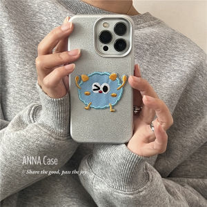 Annacase Cute Embroidered Blue Monster Phone Case Full Protection Anti-Fall for  16 pro Max 17 pro Max Silicone Material