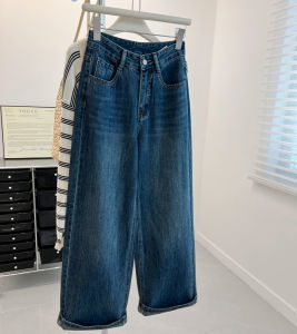 Retro High Waist Straight Leg Jeans Women Loose Lazy Atmosphere Small Wide Leg Pants Autumn Trend Washed Cotton Denim Skinnies