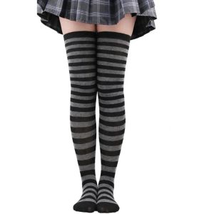 Thigh High Stockings Womens Striped Ladies Girls Black White Pink Long Over Above Knee Socks Femboy Cosplay Lolita Harajuku Y2k