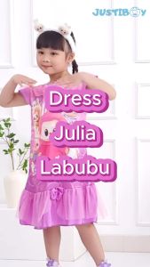 Dress Anak Perempuan Sanrio Kuromi & Labubu Lengan Ruffle Umur 2 - 7 Tahun