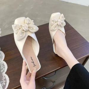 Dép Đế Thấp Chống Trượt Mùa Hè Cho Nữ Dép Đế Bằng Đeo Đầu Nửa Dép Phong Cách Hàn Quốc Cho Học Sinh Dép Đế Bằng PVC in Hoa