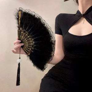 Jozoo Feather Fan Folding Fan for Lolita Costume Accessories Dance Wedding Party Decor