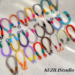 KZL Original Ins Color Block Mobile Phone Lanyard Short Type Suitable for Phone Case Bag Outdoor Travel Handheld Rope Anti-Fall Women