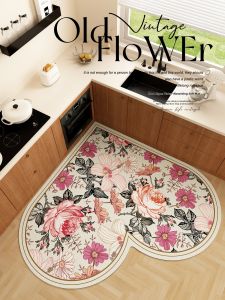ZHIBAIJIA | Retro Heart Shaped Kitchen Mat Oil-Proof Quick-Drying Slip-Resistant