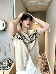 LIUBU | Vintage Fair Isle Design Ice Silk Knit Short Sleeve T-Shirt