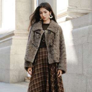 Yigue | Mocha Fluffy Fur Collar Coat