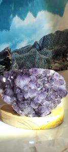Large Natural Raw Amethyst Geode with Custom Wood Stand Large Crystal Cluster